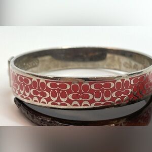 Coach Silvertone & Pink Enamel Logo Bangle Bracelet 1805